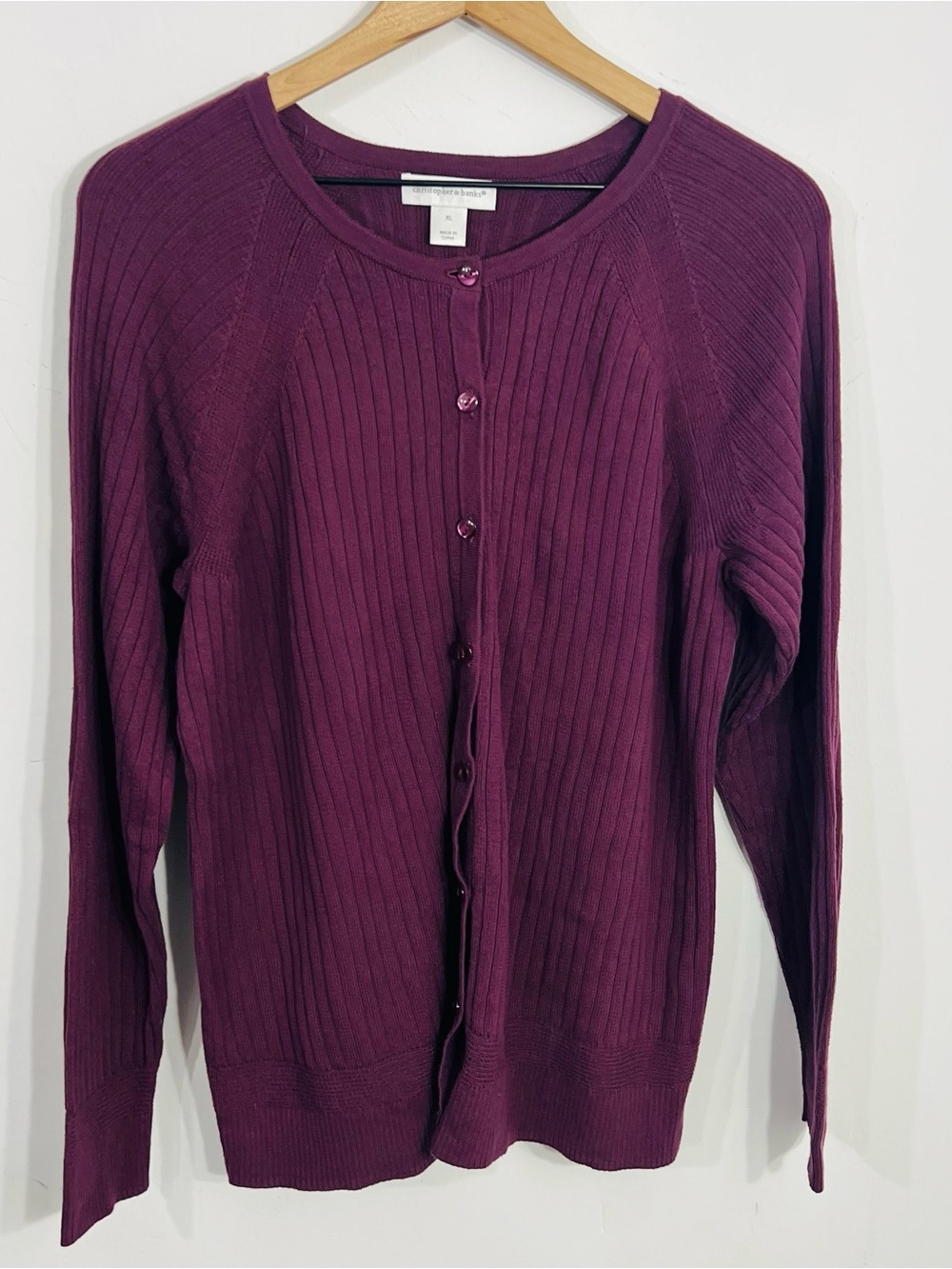 Christopher & Banks Purple Rib Knit Button-Front Cardigan Sweater Size XL